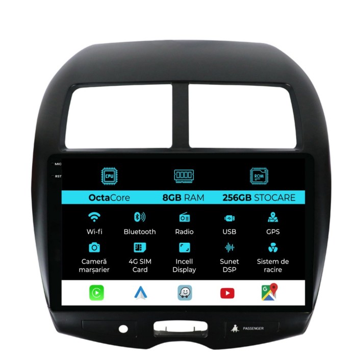 Navigatie Dedicata Mitsubishi ASX (2010-2016), 10Inch, 8Gb Ram, 256Gb Stocare, Carplay