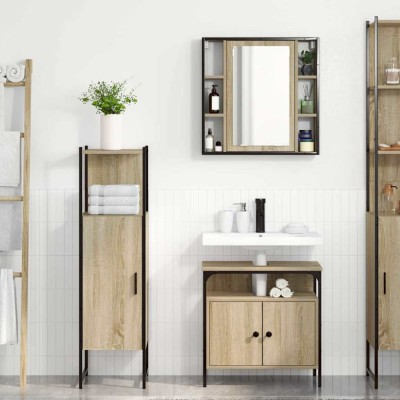 Set Mobilier Baie pe 3 Piese din Lemn Inginerizat Stejar Deschis foto
