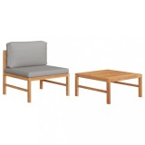 Set mobilier gradina 2 piese vidaXL, lemn tec, perne gri inchis, canapea, masa, exterior, relaxare