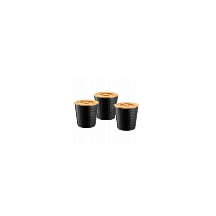 Recipiente pentru depozitat cafea, ceai, zahar, inox-bambus, negru, 3 piese, Klausberg