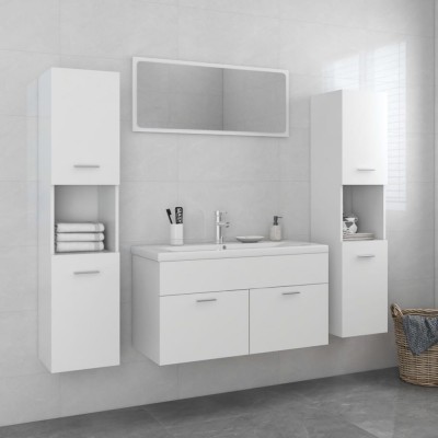 Set mobilier de baie, alb, lemn prelucrat foto