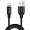 Baseus Lightning Yiven rezistent la curele Apple iPhone Cablu de date și &icirc;ncărcare 2A 1.8m negru (CALYW-A01)
