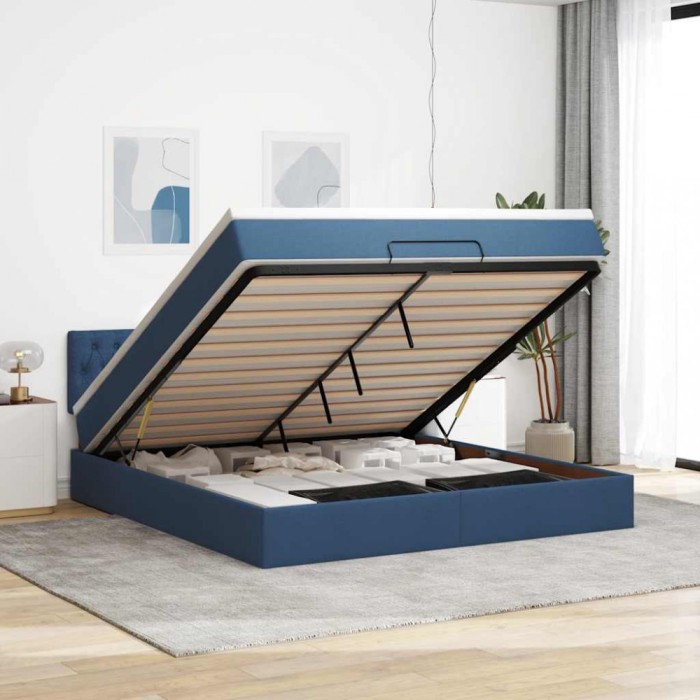 vidaXL Cadru de pat otoman cu saltea țesătură albastră 160x200cm 3311559