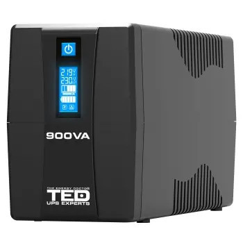 UPS 900VA, 500W, cu Stabilizator si Management, 2x Schuko, Ecran LCD si Acumulator 12V 9Ah, TED Electric foto