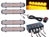 Cumpara ieftin Set 4 lampi LED, 6 Leduri, Tip Stroboscop De Avertizare, Galben, Flash, cu Controler, 12V