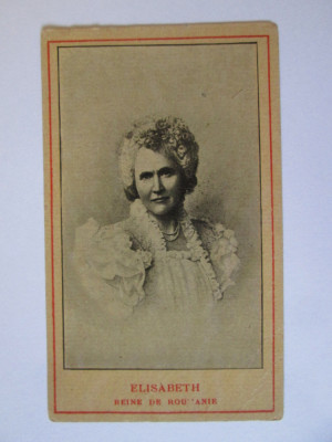 Foto pe carton 104x67 mm cu regina Elisaveta cca 1900,verso reclama franceza foto