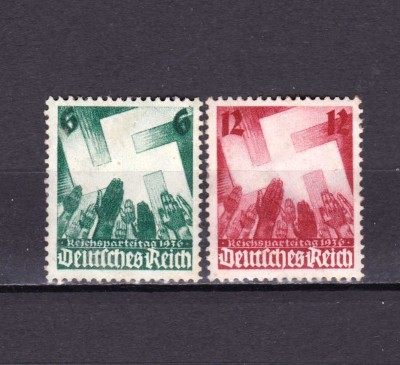 ✅ (S44) Germania Reich 1936 - &amp;quot;Ziua Partidului - NSDAP &amp;quot; ,serie Mi.632/633 cota 14 Є , RAR MNH , zone de guma galbuie groasa foto