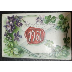 Carte postala, felicitare de an nou, circulata, 1900