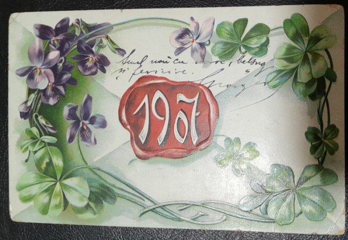 Carte postala, felicitare de an nou, circulata, 1900