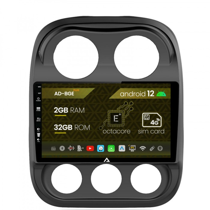 Navigatie Jeep Compass (2009-2016), Android 12, E-Octacore 2GB RAM + 32GB ROM, 10.1 Inch - AD-BGE9002+AD-BGRKIT284