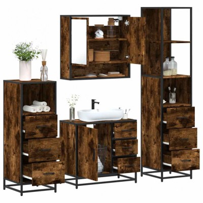 vidaXL Set de mobilier de baie 4 piese Lemn prelucrat de stejar afumat 3301287 foto