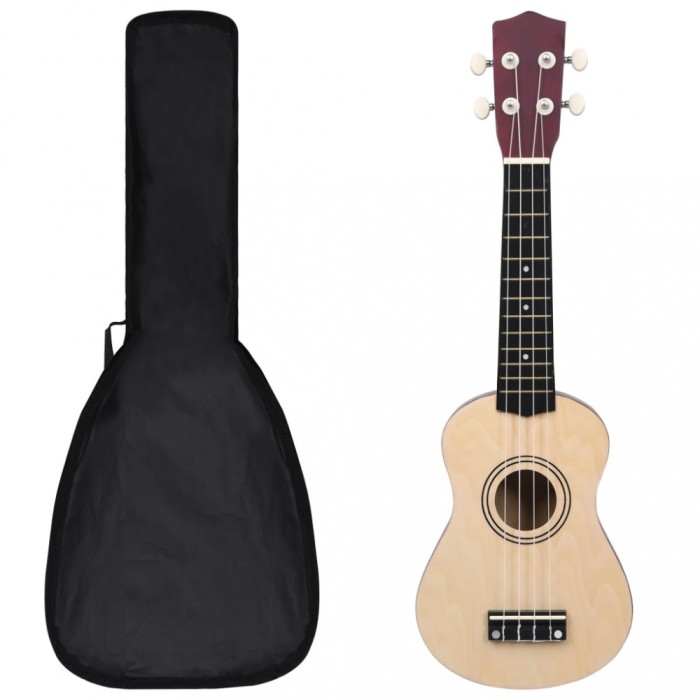 Set de ukulele soprano, pentru copii, cu husă, lemn deschis 21&quot;