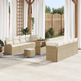 Set de Canapea de Grădină vidaXL 11 Piese cu Perne Bej Ratan Polimeric, Canapea de Grădină vidaXL 2-Seater cu Perne Bej Ratan Polimeric, Set de Dining