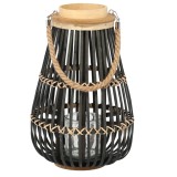 Lampion decorativ din lemn cu insertie din sticla, 25x40 cm, negru Household NewTrend