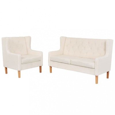 vidaXL Set canapea, 2 piese, textil, Alb crem foto