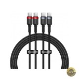 Cablu Date si Incarcare USB-C - USB-C Baseus Cafule 100W 2m Rosu Set 2 bucati