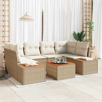 vidaXL Set de canapele pentru grădină cu pernă 7 pcs Bej Rattan poli 3348037 foto