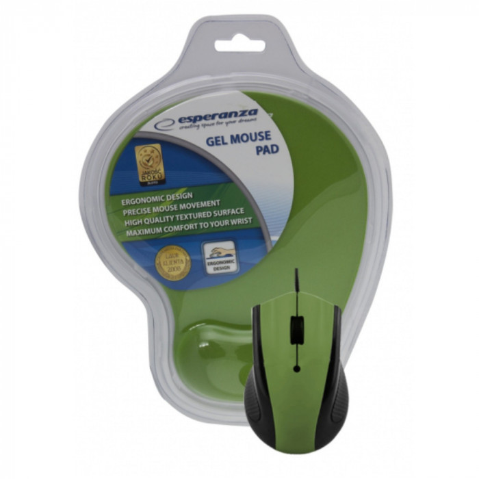 Set Mouse USB 3D , 1200 DPI , cu gel pad , Esperanza 90916 , verde