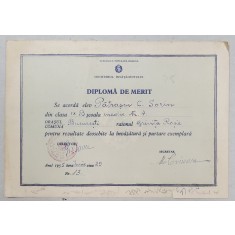 DIPLOMA DE MERIT , EMISA DE SCOALA MEDIE NR. 4 , BUCURESTI , 29 IUNIE , 1955