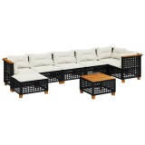 Set mobilier de gradina cu perne, 8 piese, negru, poliratan