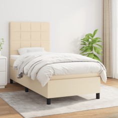 vidaXL Pat box spring cu saltea, crem, 80x200 cm, textil 3141734