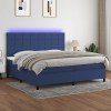 VidaXL Pat cu arcuri, saltea și LED, albastru, 200x200 cm, textil 3134907