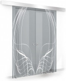 Usa culisanta Boss &reg; Duo model Lava alb, 60+60x215 cm, sticla gri securizata, glisanta in ambele directii, Modern Glass Art