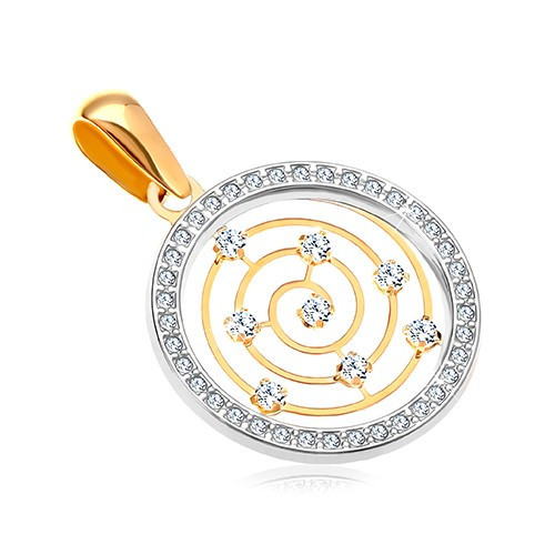 Pandantiv din aur de 14K - bandă din aur alb și zirconii, spirală subțire  în centru | Okazii.ro