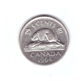 Moneda Canada 5 cents/centi 1964, stare buna, curata