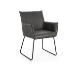 Cumpara ieftin Set 2 scaune dining otel negru piele ecologica gri charcoal Evelyn 64x60x88h