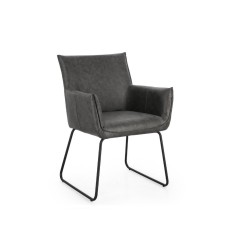 Set 2 scaune dining otel negru piele ecologica gri charcoal Evelyn 64x60x88h