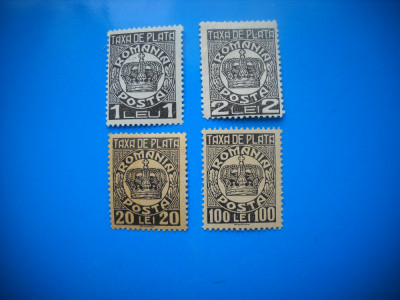 HOPCT LOT NR 345 TAXA DE PLATA -4 TIMBRE VECHI-NESTAMPILAT-1932-1947-ROMANIA foto