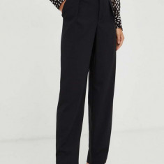 BA&SH pantaloni din lana culoarea negru, drept, high waist