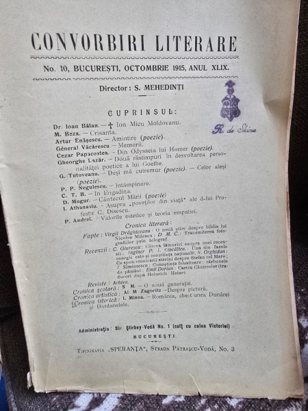 Convorbiri Literare - No. 10 Anul XLIX Octombrie 1915