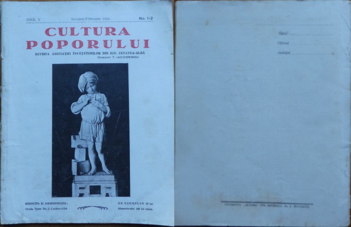 Cultura poporului , Cetatea Alba , Basarabia , nr. 1 - 2 , 1934