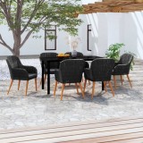 VidaXL Set de masă pentru grădină, 7 piese, cu perne, negru