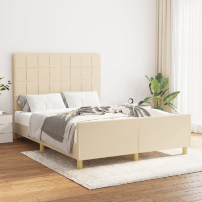 vidaXL Cadru de pat cu tăblie, crem, 140x190 cm, textil foto
