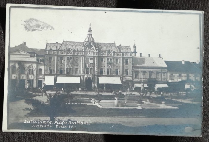 Carte postala, Satu Mare Piata Bratianu, 1929