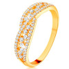 Inel realizat din aur galben de 14K - linii strălucitoare &icirc;mpletite decorate cu zirconii transparente - Marime inel: 59