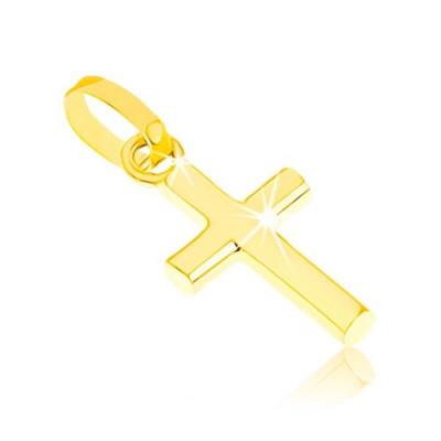 Pandantiv strălucitor din aur galben 375, cruce latină mică foto