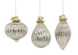 Set 6 globuri brad Craciun sticla aurie sampanie Reflections 7x7x11h; 8x8x9,2h; 6,5x6,5x13,5h