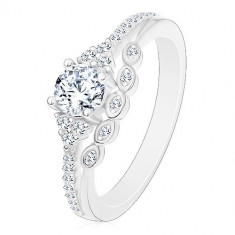 Inel realizat din argint 925 - de logodnă, zirconiu transparent și linie strălucitoare, mici zirconii - Marime inel: 50