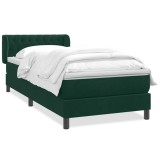 Cumpara ieftin Pat box spring cu saltea, verde inchis, 80x220 cm, catifea