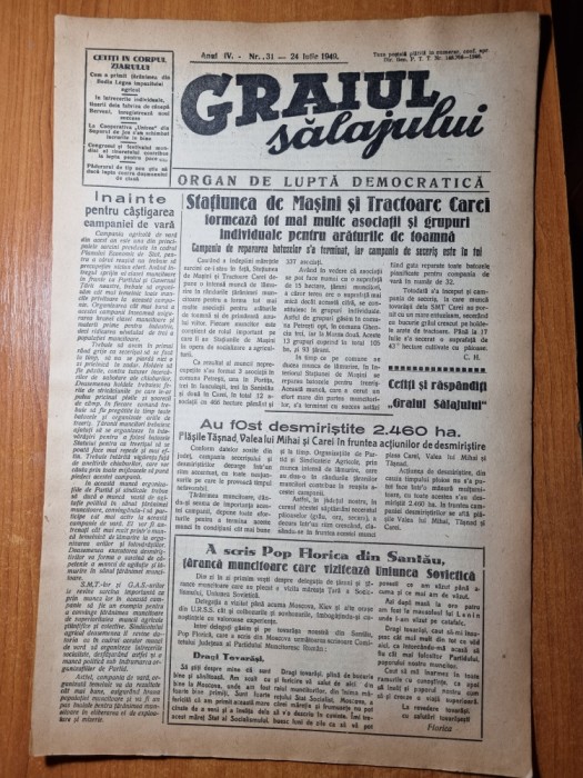 graiul salajului 24 iunie 1949-articol carei,supurul de jos,jibou,zalau,bodia