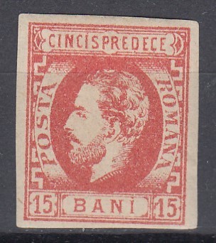 ROMANIA 1872 LP 32 REGELE CAROL I CU BARBA 15 BANI ROSU GUMA ORIGINALA SARNIERA