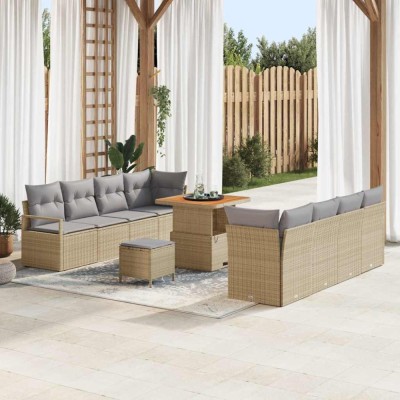 vidaXL Set de canapele pentru grădină cu pernă 11 pcs Bej Rattan poli foto