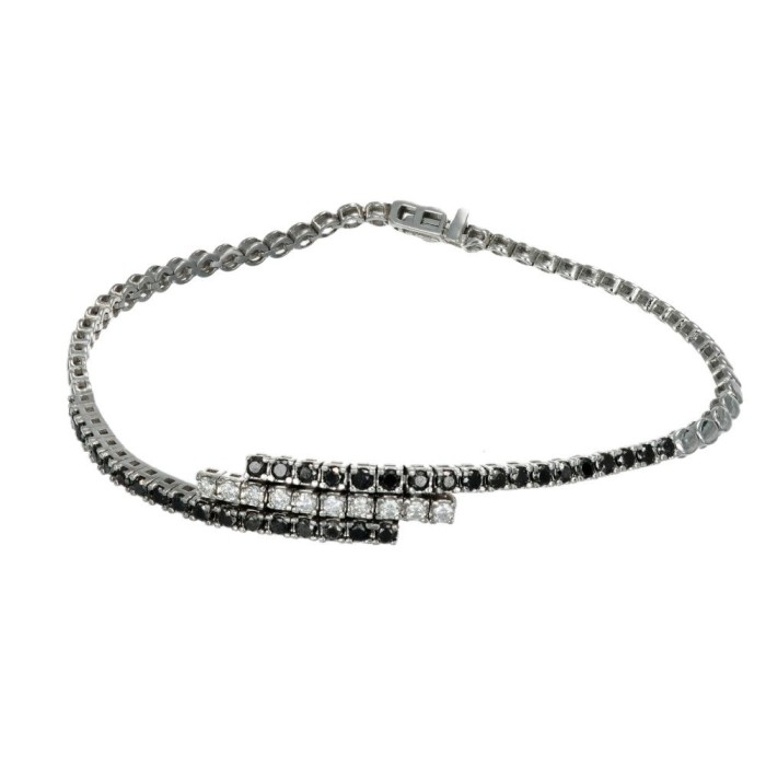 Bratara Tennis Black Diamonds din aur alb de 14 K, cu diamante negre de 1ct 10 diamante albe