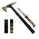 Cumpara ieftin Set secure supravietuire, briceag vanatoare si spray autoaparare DEPOX&reg;, otel inoxidabil, verde, 40 cm/22 cm/60 ml, teaca inclusa