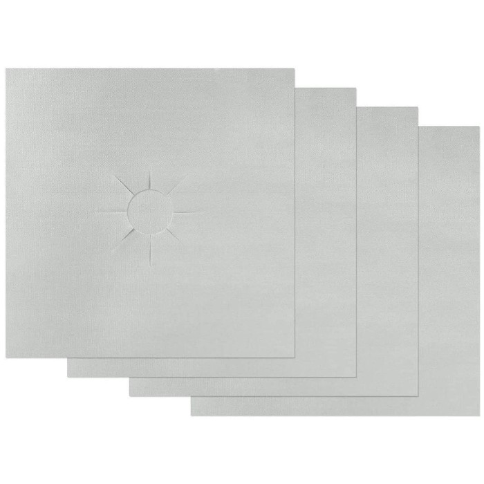 Set 4 Folii de Protectie, reutilizabile, pentru Plita si Aragazul pe gaz, 27 x 27 cm, argintiu