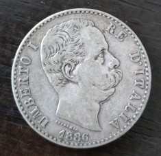 Moneda Italia - 2 Lire 1886 - Argint - An mai rar